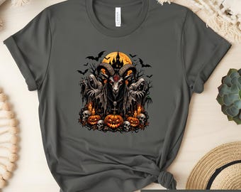 Gothic Baphomet Halloween Shirt, Occult Horror Goat Tee, Spooky Season Graphic Tshirt