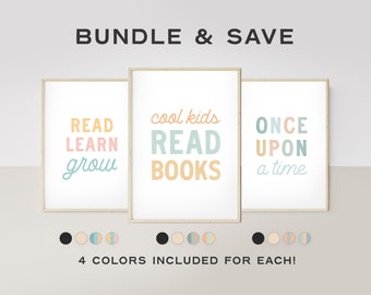 Reading Corner Bundle –  Read Learn Grow, Cool Kids Read Books, Once Upon A Time, Book Lovers, Reading Encouragement – DIGITAL DOWNLOAD