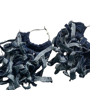 Denim Fringe Hoop Earrings