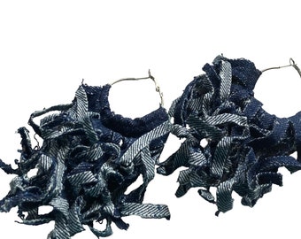Denim Fringe Hoop Earrings