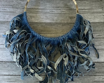 Denim choker met franje (kort)
