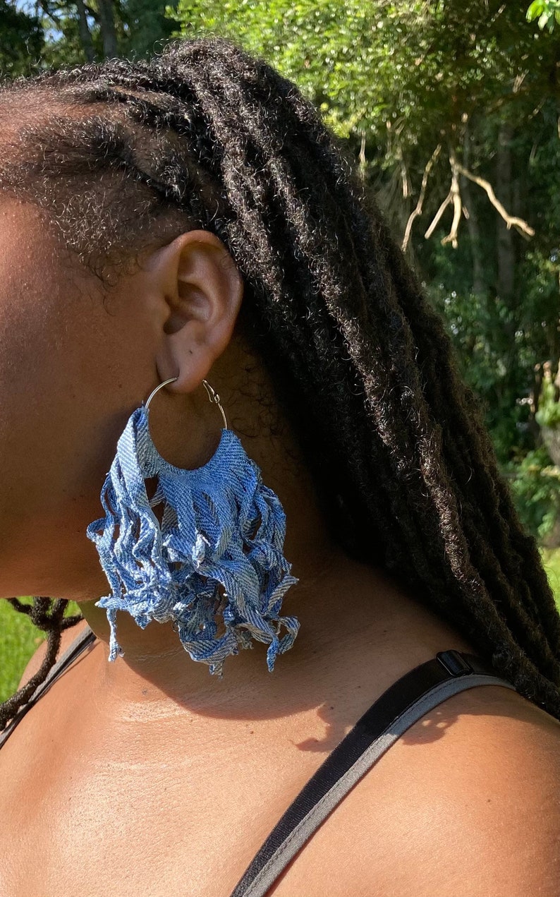 Denim Hoopla Fringe Earrings image 8