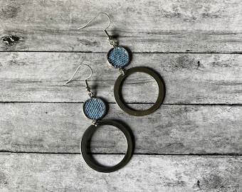 Denim Earrings Dangling Circles