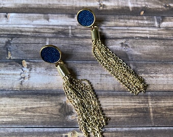 Denim Goldtone Tassel Earrings