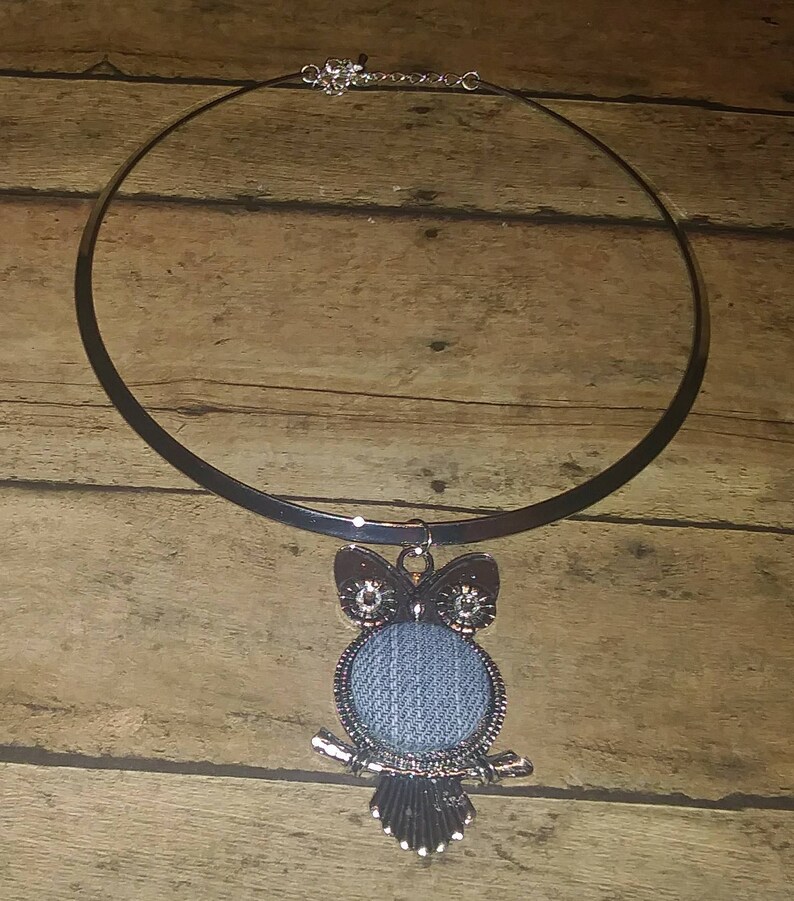 Denim Choker Owl Jewelry