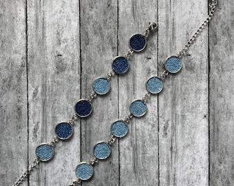 Denim Cabochon Bracelet - Trendy Jean Fabric Jewelry