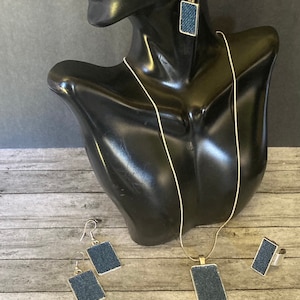 Denim sieraden rechthoekige denim hanger ketting geometrische sieraden denim ring denim oorbellen