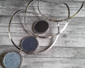 Silver Tone Denim Choker Necklace