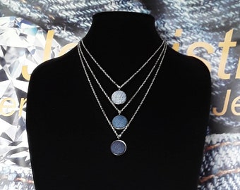 Denim Necklace, Layered, Multi- Strand, 3 denim shades