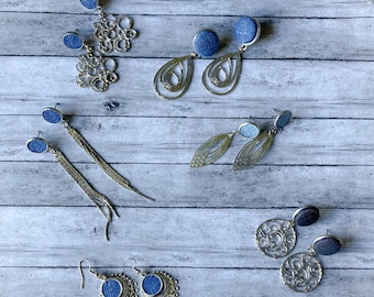 Silver Tone Denim Dangle Earrings - Elegant Jean Jewelry