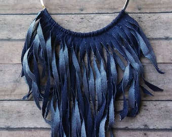 Denim choker met franje