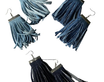 Denim Fringe Earrings Fringe Earrings Tassel Fringe Earrings