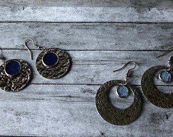 Denim Earrings Dangling Earrings Carved Earrings