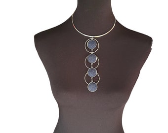Denim Statement Necklace - Circle Cabochon Choker (6")