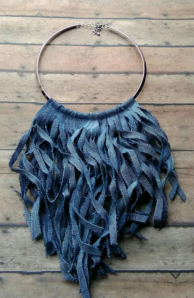 Denim Fringe Choker shade 1 stonewash