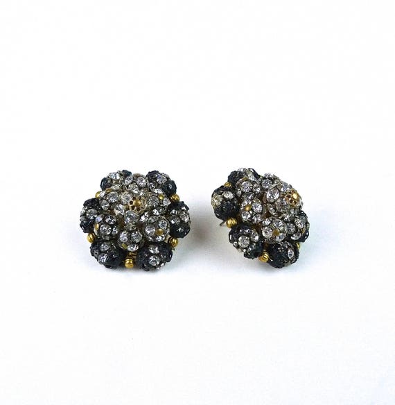 Extravagant 40's Black and Crystal Statement Earr… - image 2