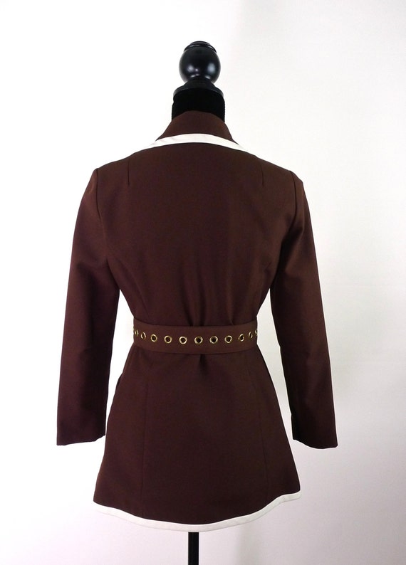 Mod 60s Brown and White Jacket with Rivet Belt an… - image 3