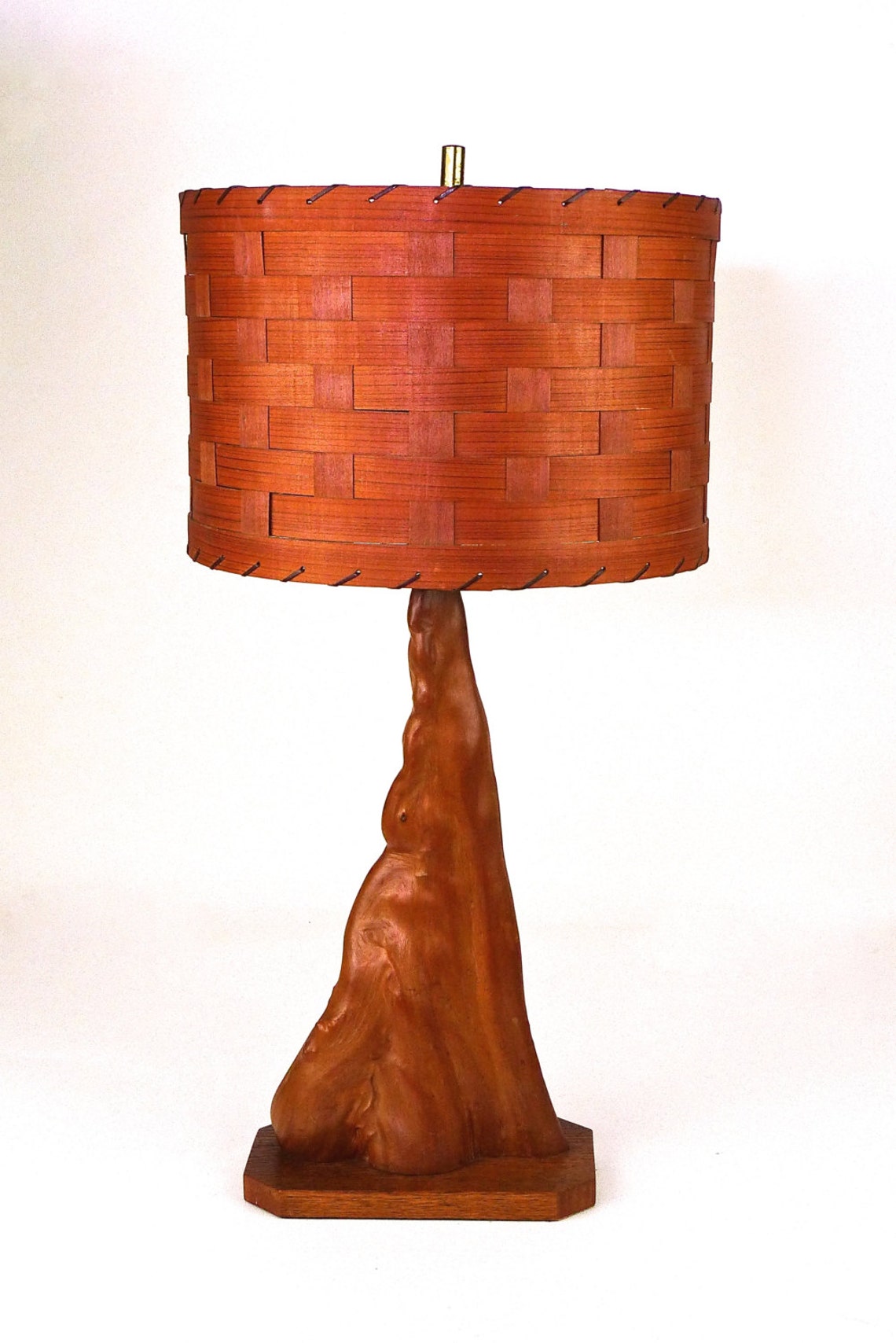 Cypress Knee Lamp with Basket Weave Shade Vintage MCM Etsy