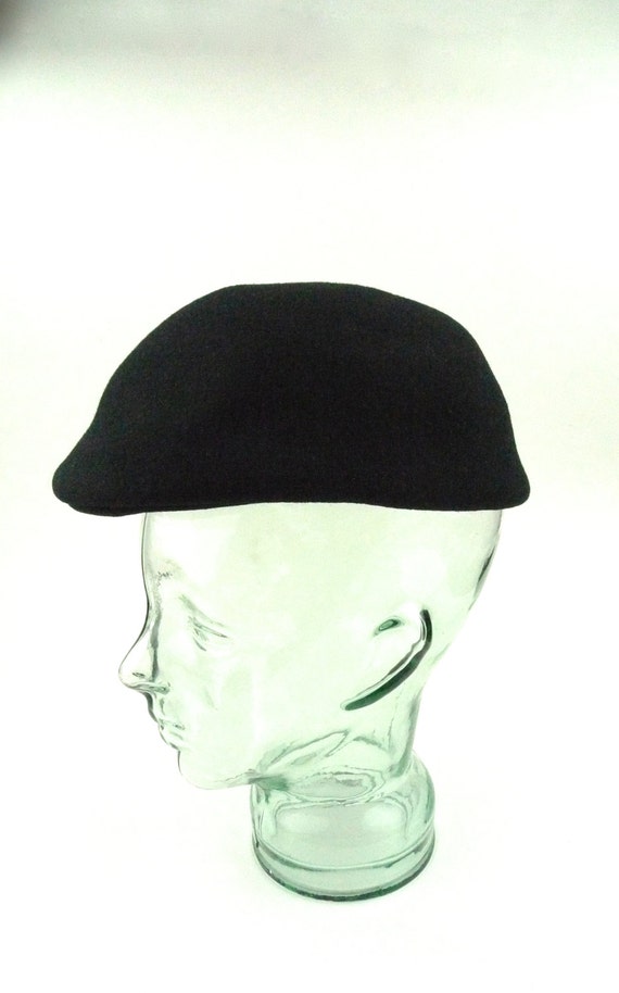 Black Wool  Flat Front Cap Hat Vintage