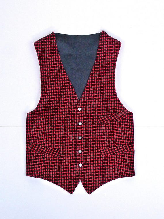 50's Black and Red Diamond Check Corduroy Vest