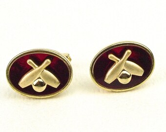 50s Signed Cuff links Ruby Red Bowling Vintage