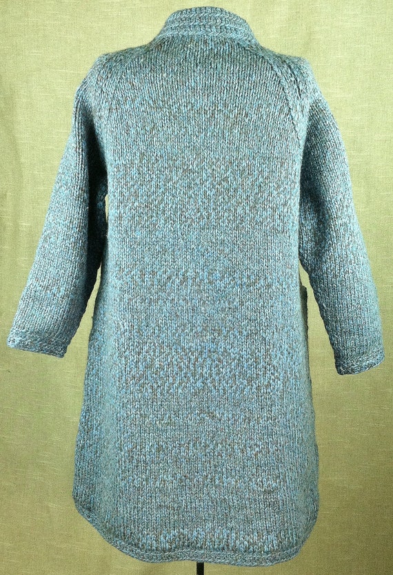 Alpaca Hand Knit Coat Aqua Grey Wool Silk Lined V… - image 5