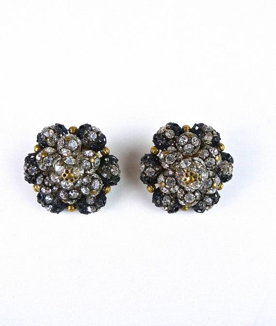 Extravagant 40's Black and Crystal Statement Earr… - image 1
