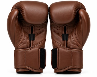 Brown Leather Boxing Gloves – Muay Thai MMA Training Gloves – Kickboxing Sparring Gloves – Combat Sports Gloves