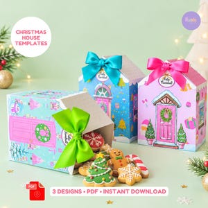 Mallpaket för utskrivbara julaskar | Julklappsask i PDF-format | Godisaskar för högtiderna | Gör-det-själv utskrivbar förpackning | Direktnedladdning