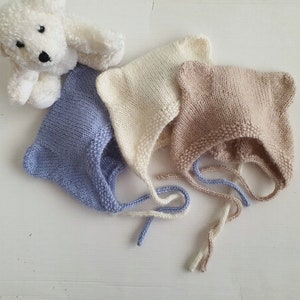 Knit baby bear newborn to 3m bonnet, choice 4 colours, soft merino wool & mohair/silk photo prop, knitted teddy ears hat, photography props