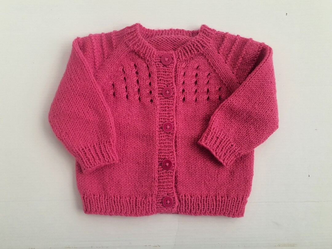 Knitted Baby Sweater 3 Months, Soft Wool / Acrylic Blend, Pink Lacy