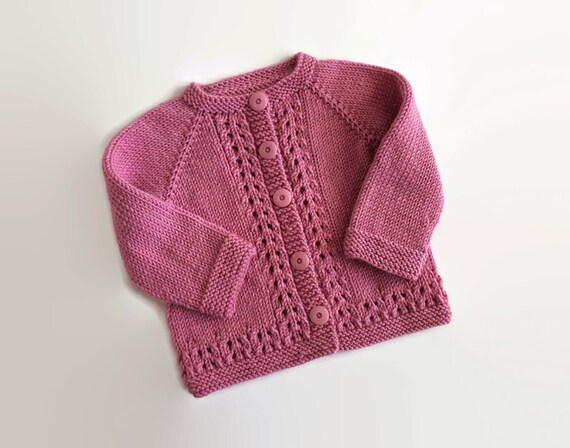 Rose Pink Merino Wool Baby Cardigan Knitted Lace Edging - Etsy Australia