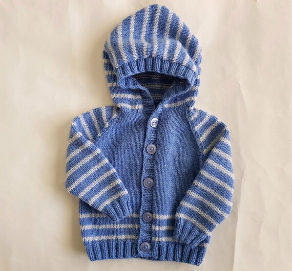 blue and grey striped hoodie