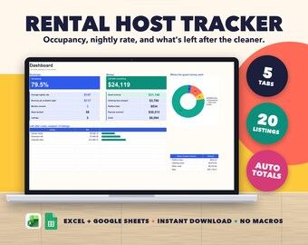 Short-Term Rental Host Tracker, Occupancy, Expenses, Income (Excel/Google Sheets)