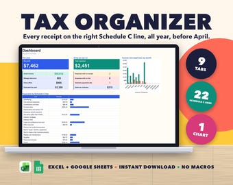 Hoja de cálculo para contabilidad e impuestos de pequeñas empresas, registro de gastos del Anexo C, impuesto sobre las ventas, registro de kilometraje, Excel y Google Sheets.