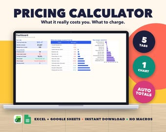 Calculadora de precios para negocios de productos artesanales, tarifa por hora y margen de beneficio (Excel/Google Sheets)