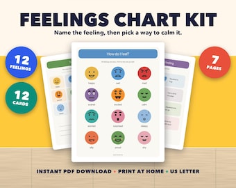 Tabla de sentimientos para niños (imprimible), tabla de emociones, rincón de la calma, tarjetas didácticas de sentimientos, PDF para niños pequeños y preescolares