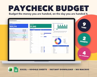 Biweekly Paycheck Budget Planner, Bill Calendar, Debt Payoff Tracker (Excel/Google Sheets)