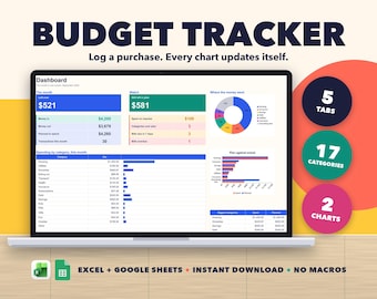 Monthly Budget Tracker, Bill & Expense Planner (Excel/Google Sheets)