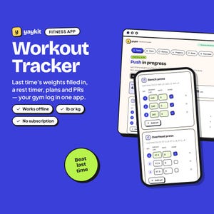 Workout Tracker App, Gym Log, Lifting Plans, PR Records, Body Measurements, Rest Timer, Offline
