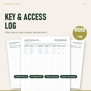 Logboek voor sleuteltoegang van schoonmaakbedrijf, bewerkbaar Word-bestand + afdrukbaar PDF-bestand