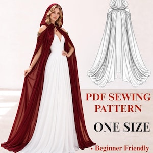 Hooded Cape Sewing Pattern | Cloak Sewing Pattern | Hooded Cloak Pattern | Women's Cape Pattern | Fantasy Cape | PDF Sewing Pattern