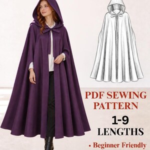 Sewing Cloak PDF Pattern, Medieval Hooded Long Cape, Gothic Cosplay, Elven Costume