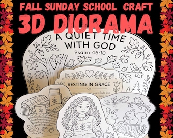 Quiet Time With God Christian Fall Craft Printable 3D Diorama Psalm 46 Sunday School Homeschool Prayer Bible Study Color Cut Paste
