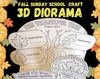 Thankful Tree Bible Craft | Psalm 107:1 Printable Diorama | Thanksgiving Sunday School Craft | Gratitude Activity for Kids 3D Papercraft