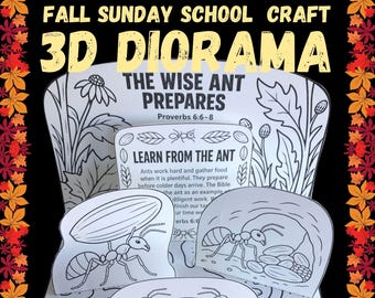 Wise Ant Christian Fall Craft Printable 3D Diorama Sunday School Homeschool Color Cut Paste Low Prep Proverbs 6 Bible Lesson