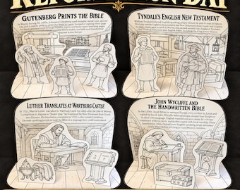 Reformation Day Craft Bundle, 4 Church History Dioramas, Luther Gutenberg Tyndale Wycliffe, Christian History Printables