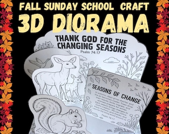 Thank God for the Changing Seasons Christian Fall Craft Printable 3D Bi Fold Diorama Gratitude Animals Preparing for Winter PDF Low-Prep