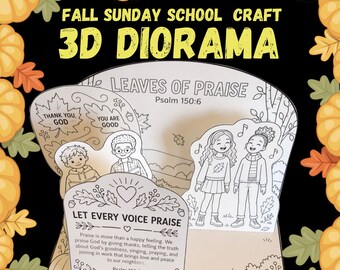 Manualidad bíblica Hojas de Alabanza / Diorama 3D imprimible del Salmo 150:6 / Manualidad de otoño para la escuela dominical / Actividad de alabanza cristiana para niños