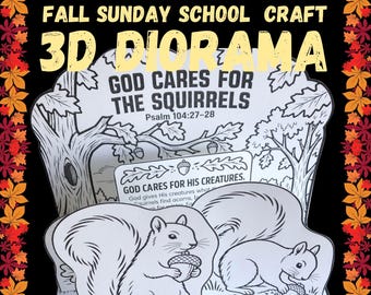God zorgt voor de eekhoorns - Christelijk herfstknutselwerk (printbaar PDF) - 3D-diorama voor de zondagsschool